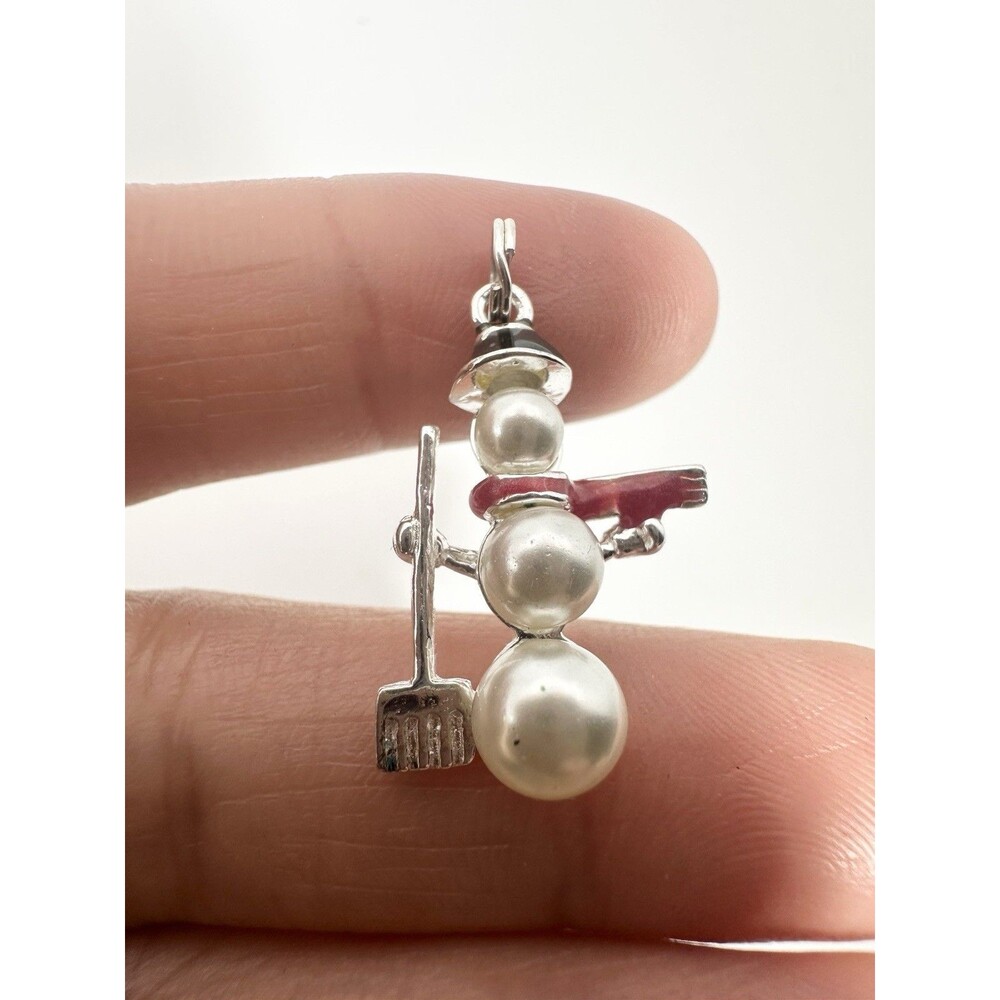 Vintage 925 Sterling Silver 3 Pearl Snowman Charm Pendant